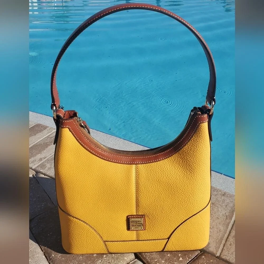 Dooney & Bourke Pebble Grain Leather Hobo Shoulder Bag Yellow NWT‎